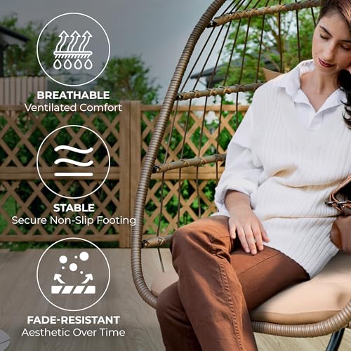 Econohome Hanging Egg Chair with Stand - Indoor/Outdoor Swing Hammock Chair with Plush, Washable Cushions, 350LBS Capacity, Ideal for Relaxation in Bedrooms, Balconies, Gardens, and Patios EconoHome