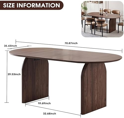 Tviorst 70.87" Oval Dining Room Table for 4-6, Mid Century Furniture Modern Kitchen Table with Thick Sturdy Wooden Base, Space-Saving for Kitchen, Living Room, Office Tviorst