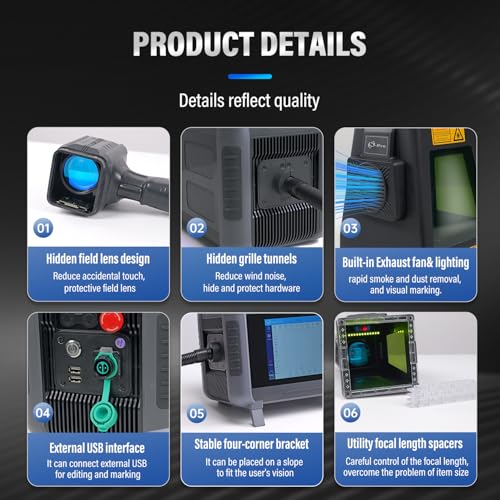 ZAC Portable Laser Marking Machine PRO Fiber Engraver Handheld Marker with 100 * 100mm Field Lens, Dual Power Supply MAX Laser Source 8" Touchscreen, Class II 0.874mW ZAC