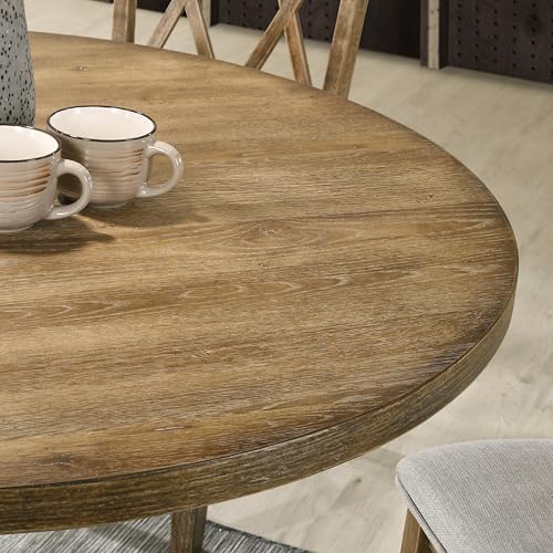 Roundhill Furniture Havre 5-Piece Dining Set, Pedestal Round Table with 4 Stylish Chairs, Oak Roundhill Furniture