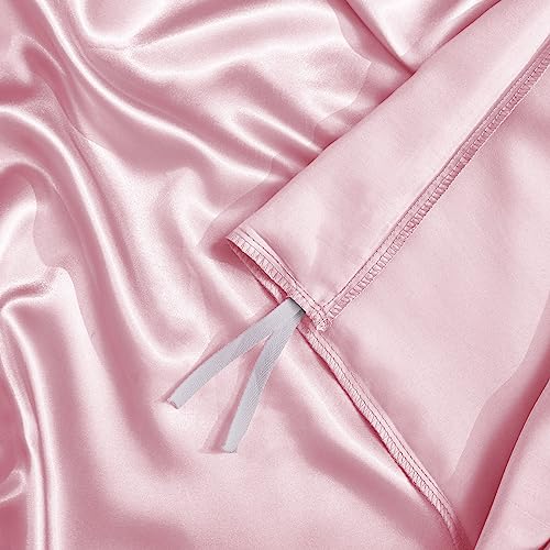 Horbaunal 5 Pieces Satin Duvet Cover Set Queen/Full Size Blush Pink Duvet Cover with Corner Ties & Zipper Closure, Luxury & Silky Bedding Set, 1 Duvet Cover and 4 Pillowcases (No Comforter) Horbaunal