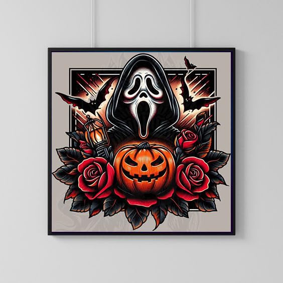 5D DIY Diamond Art Painting Halloween Ghostface 16x16 inches for Adults, Horror Movie Pumpin Diamond Art Kits Full Round Drill Rhinestone Embroidery for Wall Decoration Generic