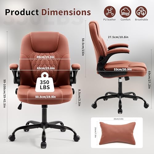 Nexthro Executive Office Chair PU,Leather Office Chair with Wheels,360° Swivel Rolling Chair with Padded Arms,Ergonomic Computer Chair with Lumbar Support for Short People Use(Brown) Nexthro
