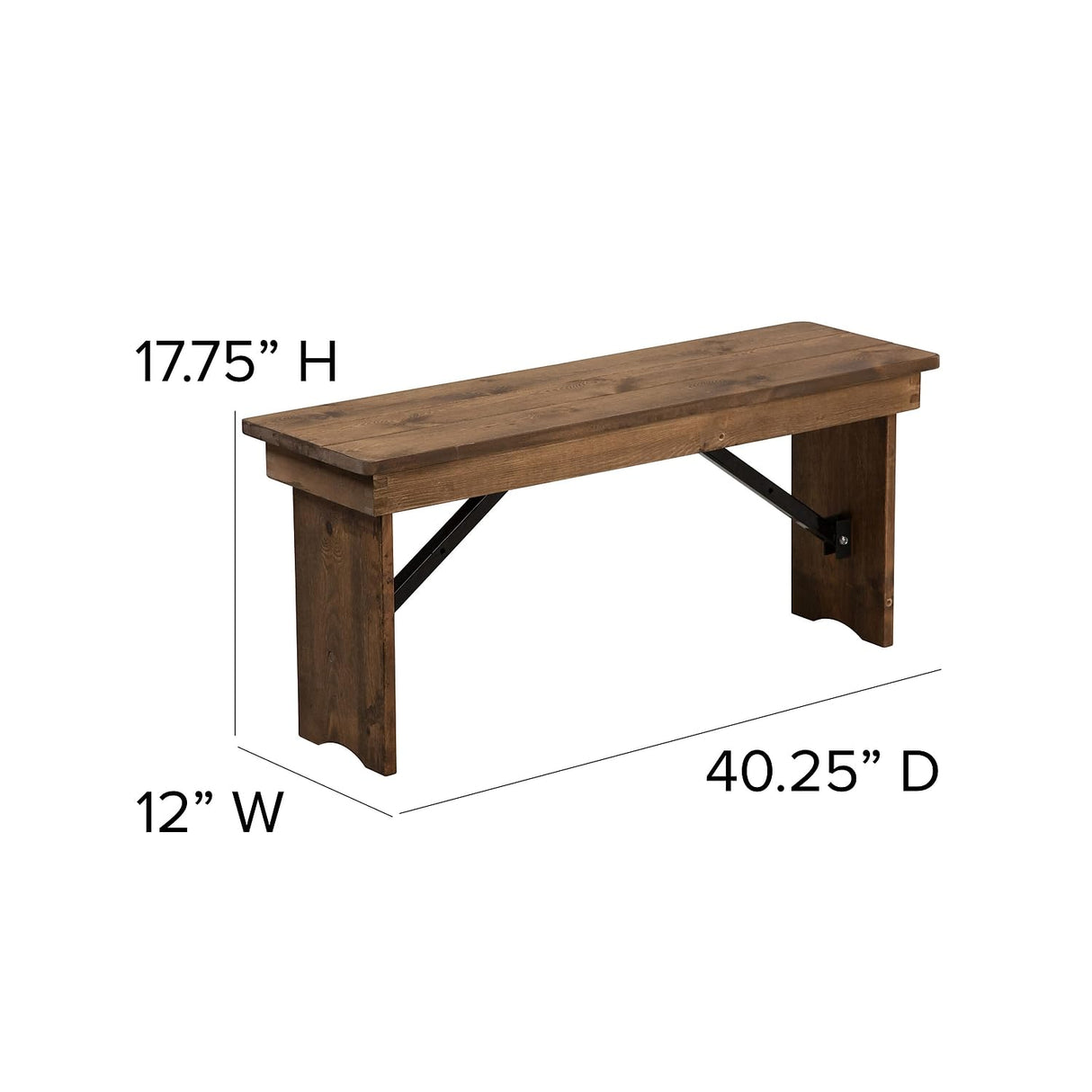 Flash Furniture HERCULES 40" x 12" Antique Rustic,Solid Pine Folding Farm Bench Flash Furniture