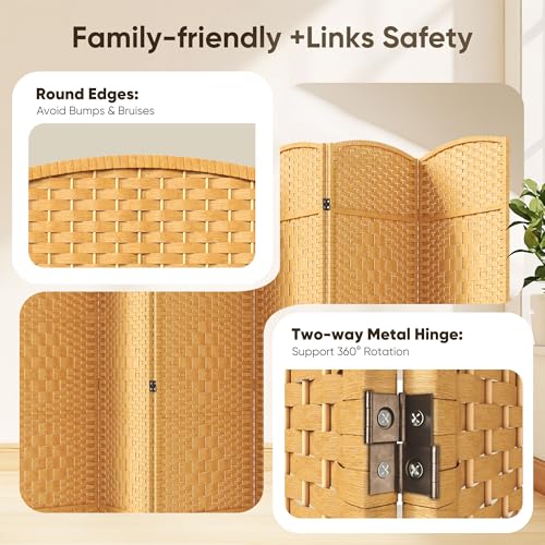 JOSTYLE Room Divider 6ft. Tall Extra Wide Privacy Screen, Folding Privacy Screens with Diamond Double-Weave Room dividers and Freestanding Room Dividers Privacy Screens(Yellow, 8-Panel) JOSTYLE