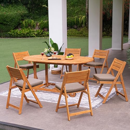 Cambridge Casual Miami Teak Wood Patio Dining Set with Cast Shale Cushion, Natural Teak/Cast Shale Cambridge Casual