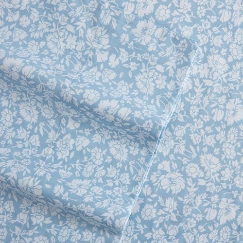 Laura Ashley - Queen Sheets, Cotton Percale Bedding Set, Lightweight & Breathable Home Decor (Heirloom Ditzy Blue, Queen) Laura Ashley