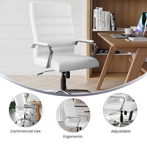 Flash Furniture Whitney High-Back Swivel LeatherSoft Desk Chair with Padded Seat and Armrests, Adjustable Height Padded Office Chair, White/Chrome Flash Furniture