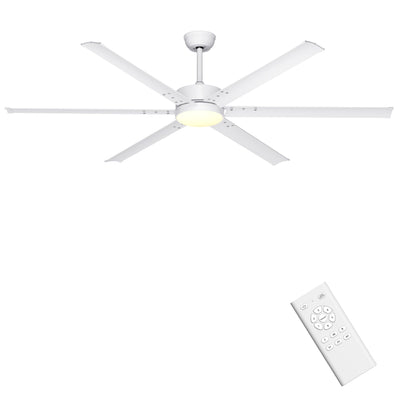Ohniyou 72 Inch Large Industrial Ceiling Fan with Lights Remote Control, White Big Ceiling Fan with 6 Metal Blades, 6-speed Quiet DC Motor for Outdoor Patios Shop Living Room Garage