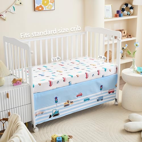 NacoMoco 3-Piece Crib Bedding Set for Boys Girls - Ultra Soft & Skin Friendly Baby Bedding Set Includes Crib Comforter, Sheet & Crib Skirt(Vehicle) NacoMoco