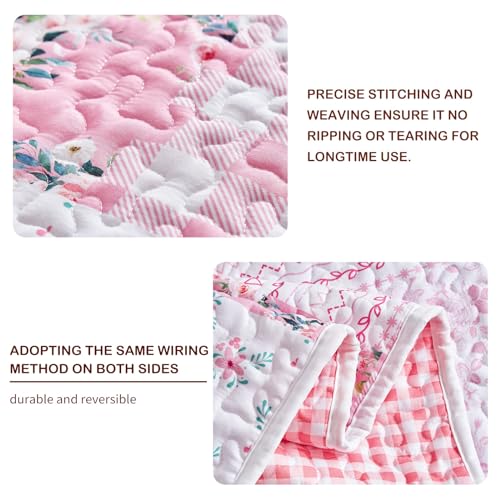 Joyreap 3 Pieces Floral Patchwork Quilt Set Queen, Pink n White Flowers Design, Soft n Cozy Microfiber Quilt, Bedspread Bed Cover for All Season, 1 Quilt and 2 Pillow Shams- 90x90 inches Joyreap