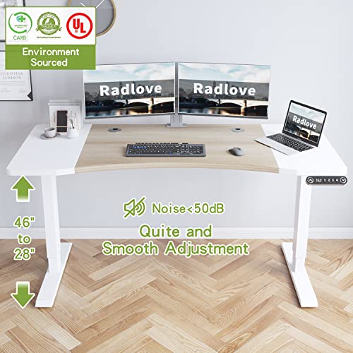 Radlove Dual Motor Height Adjustable Standing Desk, 63 x 30 Height Adjustable Computer Desk Sit Stand Desk Home Office Desks with Splice Board 265 lb Load Capacity White Frame + White Top Radlove