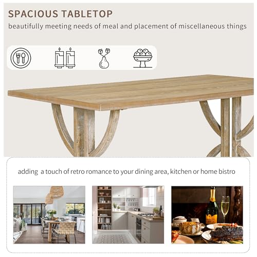Merax 6-Piece Retro Rectangular Dining Table Set, Table with Unique Legs and 4 Upholstered Chairs & 1 Bench for Dining Room and Kitchen, Natural Wood Wash Merax