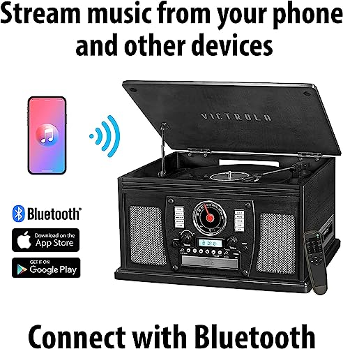 Victrola 8-in-1 Bluetooth Record Player & Multimedia Center, Built-in Stereo Speakers - Turntable, Wireless Music Streaming, Real Wood | Oak Victrola