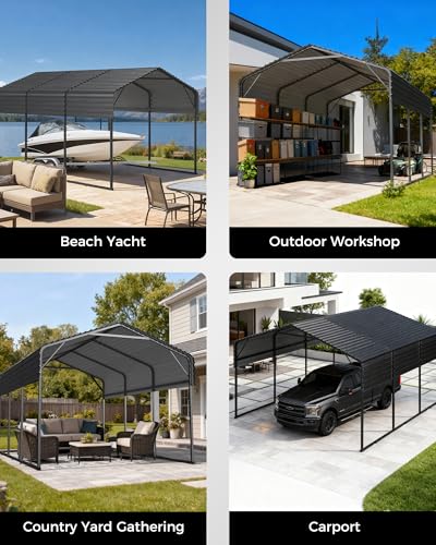 Mars Explo 10x15FT Heavy Duty Metal Carport with Galvanized Steel Roof - All-Weather Car Shelter for Cars, Trucks, Boats, Reinforced Frame, Enhanced Base, Metal Car Port Garage Mars Explo