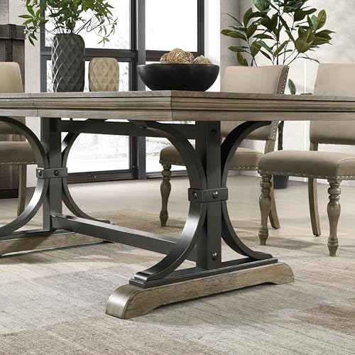 Roundhill Furniture Birmingham 8-Piece Dining Set: Extendable Table with 4 Side Chairs, 2 Armchairs, and a Nailhead Bench, Driftwood Finish Roundhill Furniture