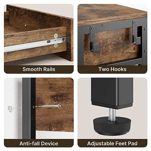 Gizoon 39" Rustic Brown Industrial Console Table with 2 Drawers and 3-Tier Storage Shelves Gizoon