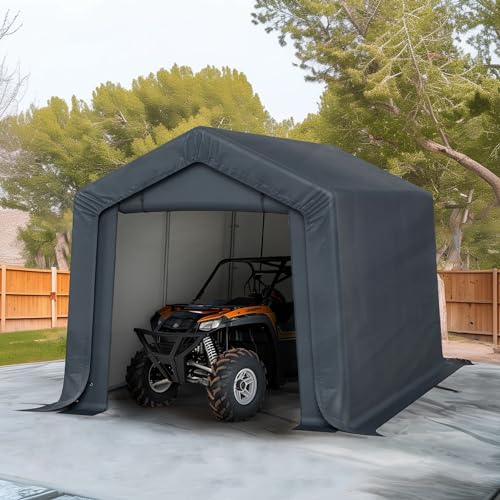 HERA'S PALACE 8x12ft Heavy Duty Carport Motorcycle Storage Shed Small Outdoor Anti-Snow Portable Canopy Shelter with 2 Doors Garage Tent for Garden Tools Bike HERA'S PALACE