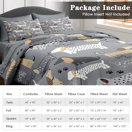Pamnest Comforter Set King Size, Cute Dog 7 Pcs Bedding for Kids and Adults, Animal Nursery Pet Bed Sheet Sets with Fitted Sheet 2 Pillowcases & 2 Shams for Bedroom Bed Decor Pamnest