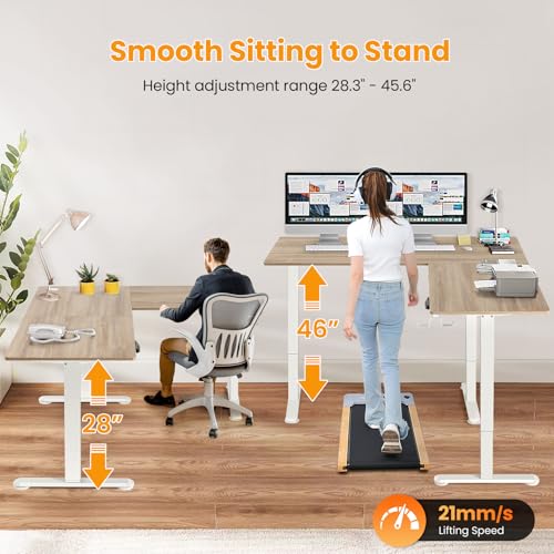 farexon 63x55 Inch L Shaped Standing Desk, Electric Adjustable Height Stand Up Desk, Corner sit Stand Desk with 39x18 in Mouse Pad, Hook, Home Office Writing Gaming Computer Workstation, Oak Grey farexon