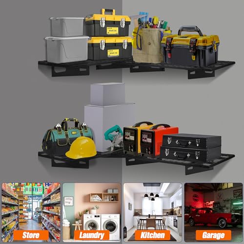 2-Pack 1.5x3FT Garage Shelving 17.7-inch-by-35.8-inch Wall Shelf Garage Storage Rack Wall Mounted Floating Shelves, Black Soywey