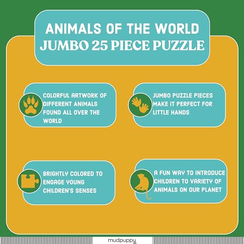 Mudpuppy Animals Of The World - Jumbo 25 Piece Jigsaw Floor Puzzle Featuring Lions, Elephants, and More! Mudpuppy