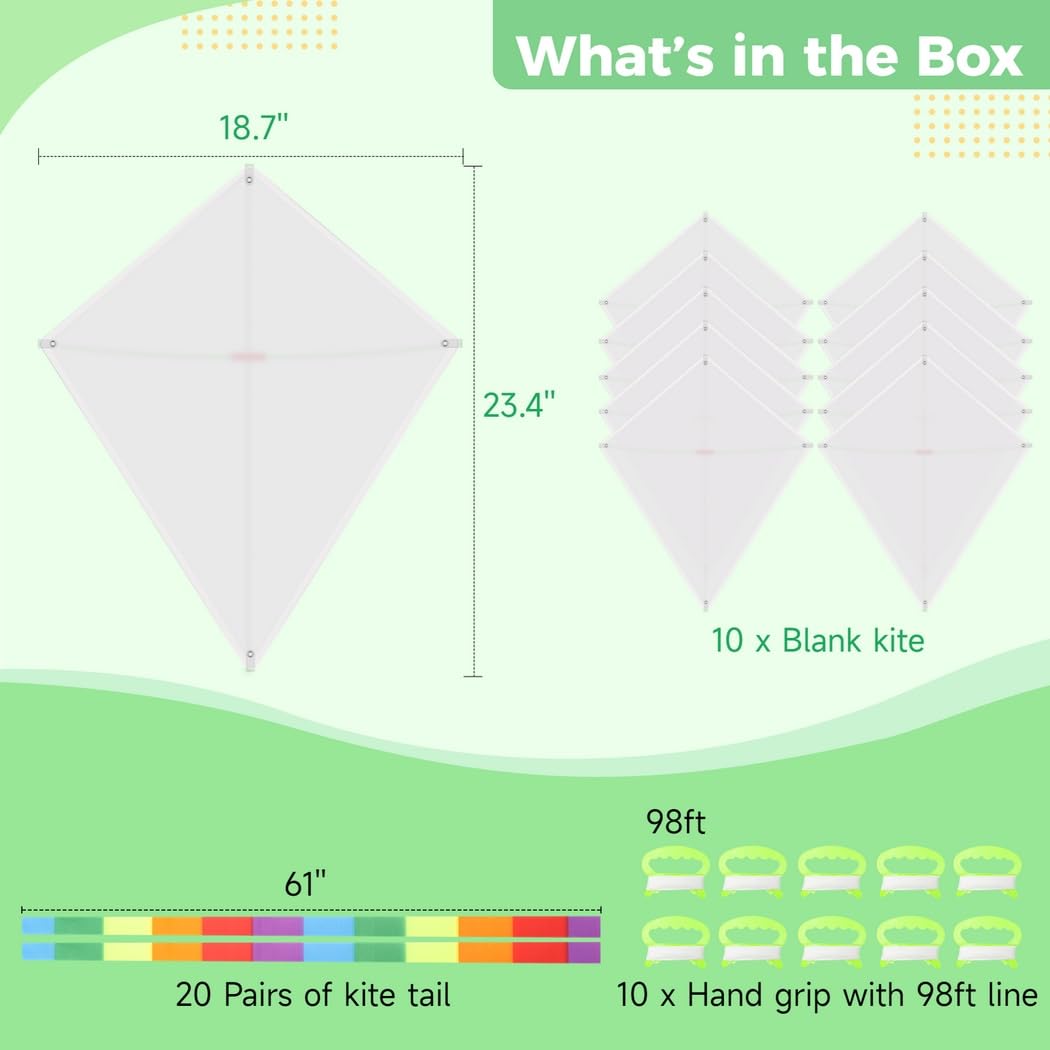 B bangcool DIY Kids Kite Blank Kites Making Painting White Paper Blank Kites with Swivel Line for Kids Outdoor Park Beach Grassland Activities (10PCS) B bangcool