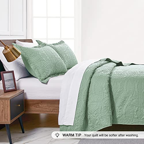 Love's cabin Twin Quilt Set Sage Bedspreads - Soft Bed Summer Lightweight Bedspread Comforter - Modern Style Coin Pattern Coverlet for All Season - 2 Pieces (1 Quilt, 1 Pillow Sham) Love's cabin