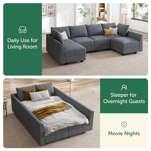 HONBAY Modular Couch U-Shaped Modular Sectional Sofa, Sectional Couch with Storage Seats (U Shape Sofa-2, Bluish Grey) HONBAY