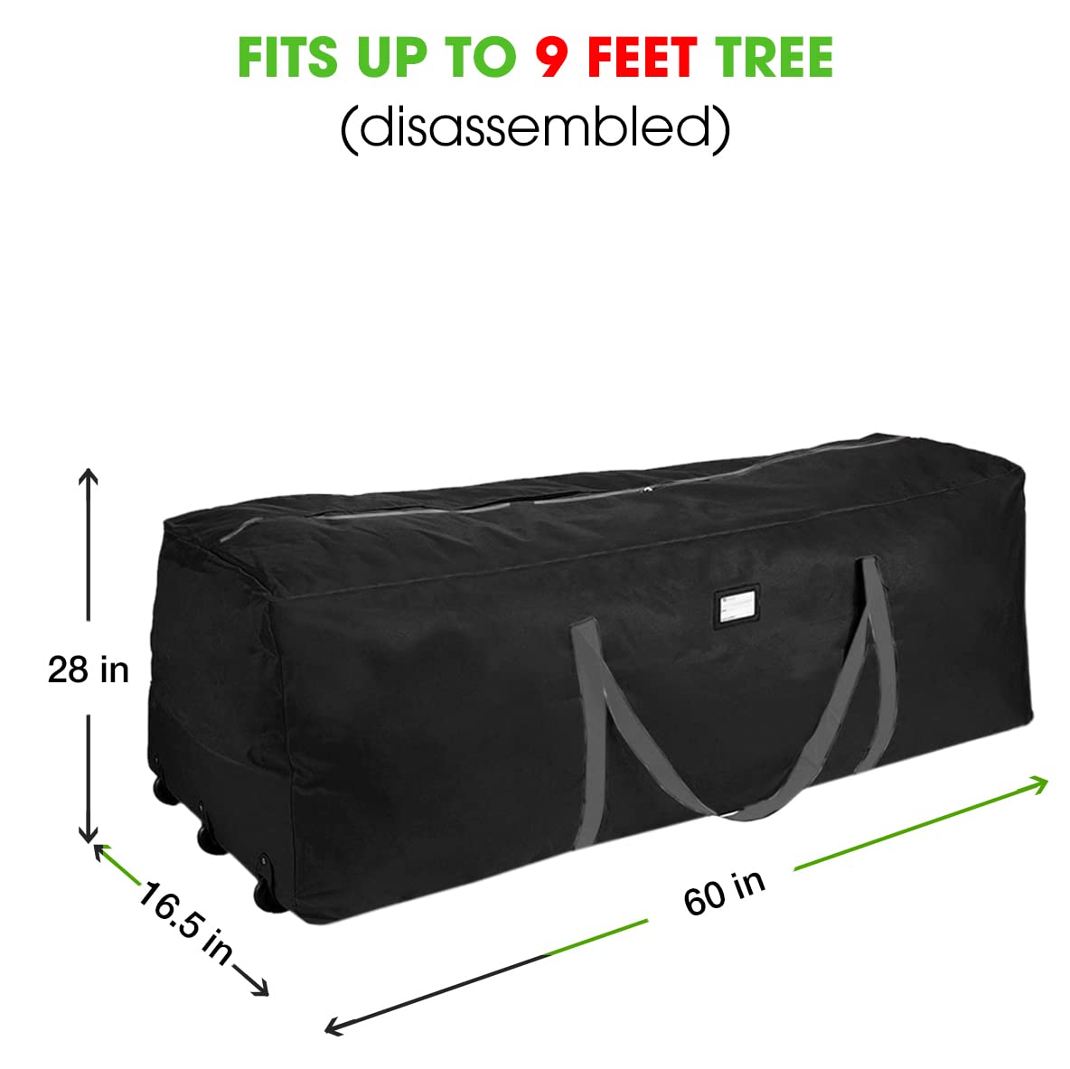 Primode Christmas Tree Storage Bag, Fits Up to 9 foot Tall Xmas Holiday Trees 28" X 16" X 60" Extra Large Heavy Duty Xmas Box Container with Wheels (Black) Primode