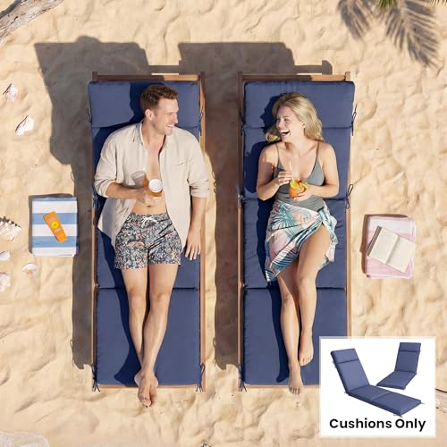 Outsunny Outdoor Chaise Lounge Cushions Set of 2, Chaise Lounge Cushions with 6 Ties, High-Density Foam, 72 x 21.1 x 2.6 Inch Water-Repellent and UV-Resistant for Patio, Poolside, Navy Blue