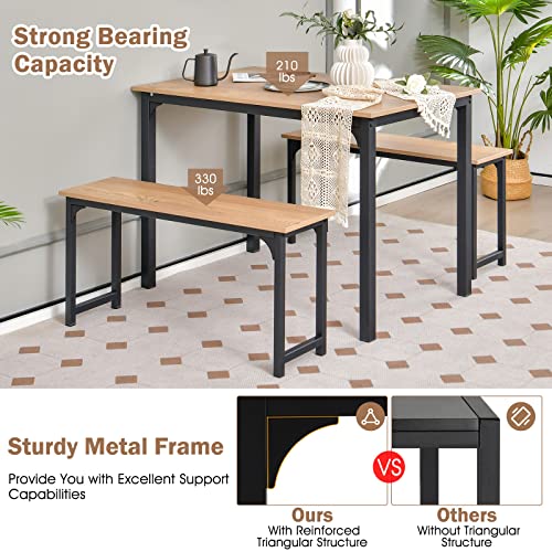Giantex Dining Table Set for 4, Industrial Kitchen Table Set w/ 2 Benches, Space-Saving Dinette Set for Breakfast Nook, Dining Room, Kitchen, Easy Assembly (Natural) Giantex