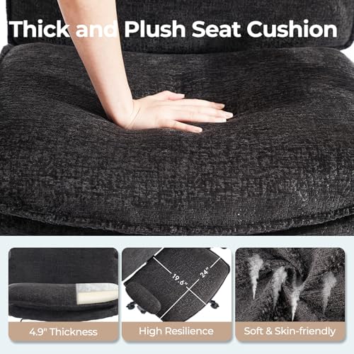 Morkprism Criss Cross Chair with Flip-Up Arms and Lockable Wheels, Plush Fabric Cross Legged Office Desk Chair,Wider 125°Tilting Adjustable Swivel Computer Chair for Home, Apartment, Bedroom,Black Morkprism