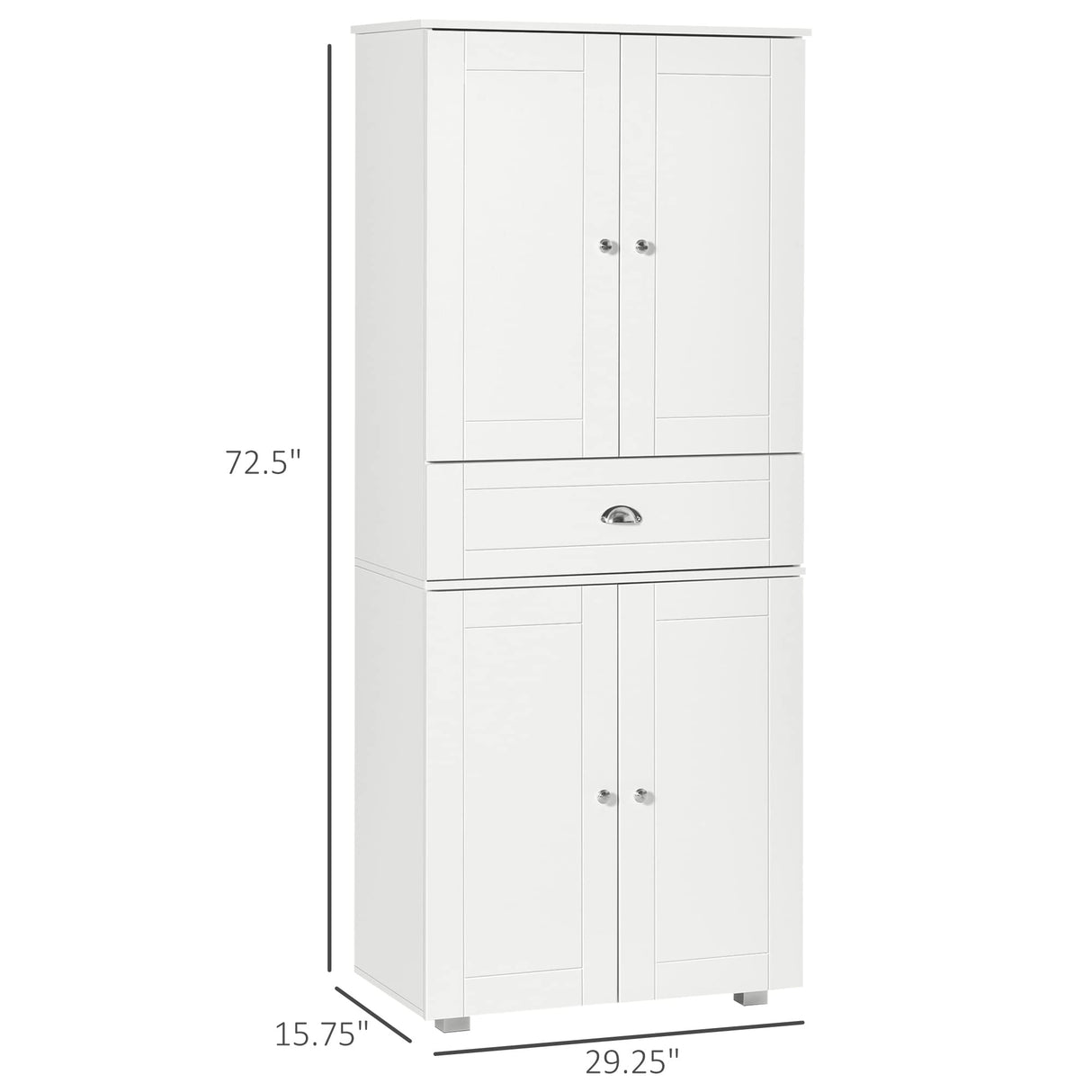 HOMCOM 72" Freestanding Kitchen Pantry Cabinet with 2 Large Double Door Cabinets and 1 Center Drawer, White HOMCOM