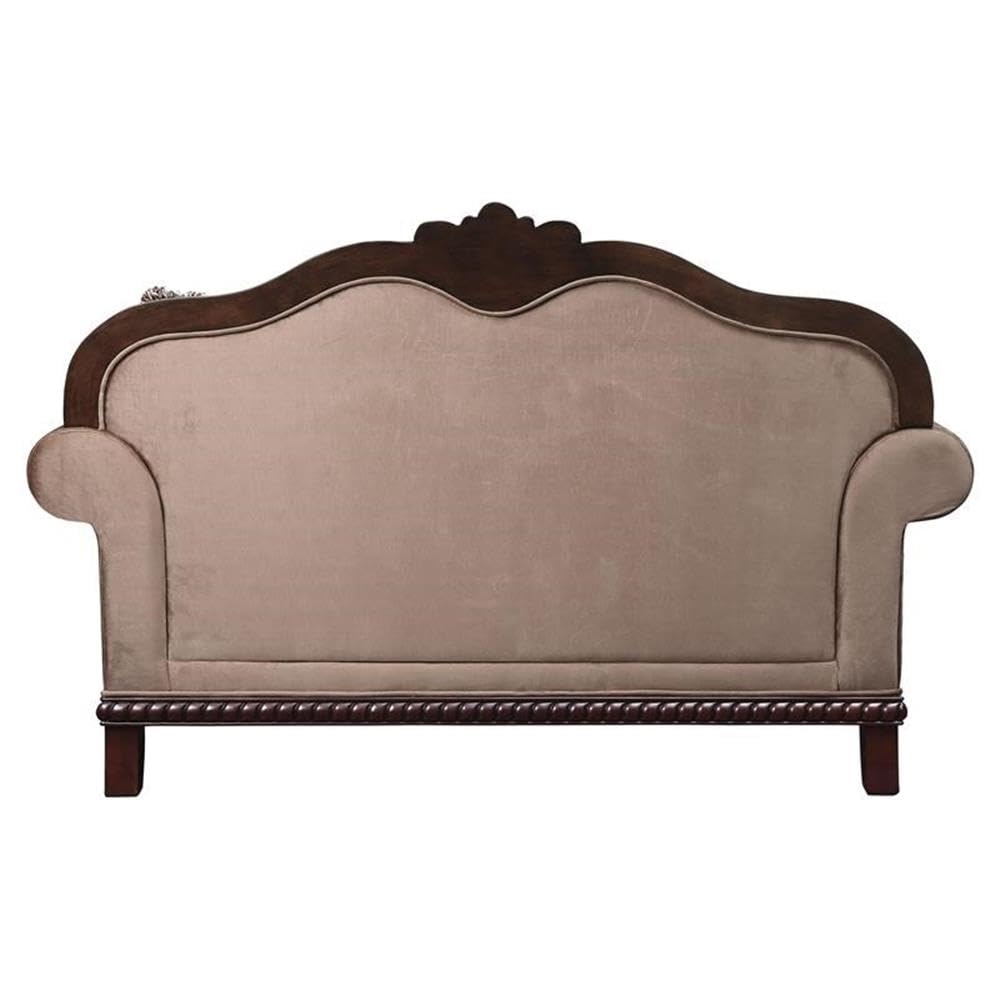 Acme Chateau De Ville Fabric Loveseat with 3 Pillows in Beige and Espresso Acme