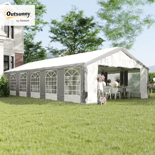 Outsunny 20 x 40 ft Heavy Duty Party Tent Outdoor Gazebo Wedding Tent Event Shelter Carport BBQ with Removable Sidewalls & Windows, Outside Waterproof Canopy for Parties, White and Gray Outsunny