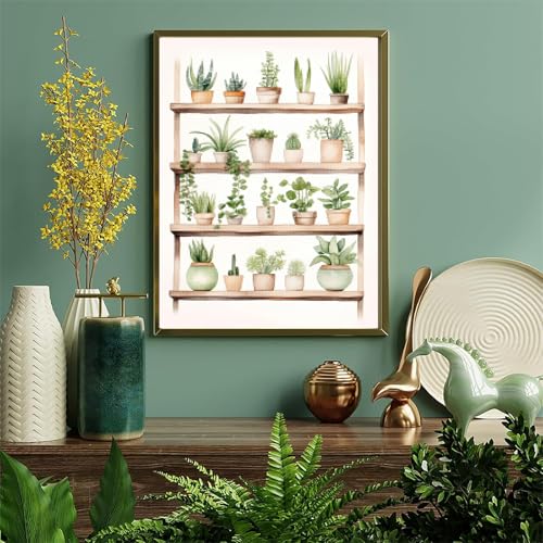 Stamped Cross Stitch Kits, Antique Flower Embroidery Design, Cactus Tropical Plants Plant Love Art, Boho House Plant Decor, Needlepoint Counted Cross Kits for Beginners, 11CT No Frame, 12x16 inch