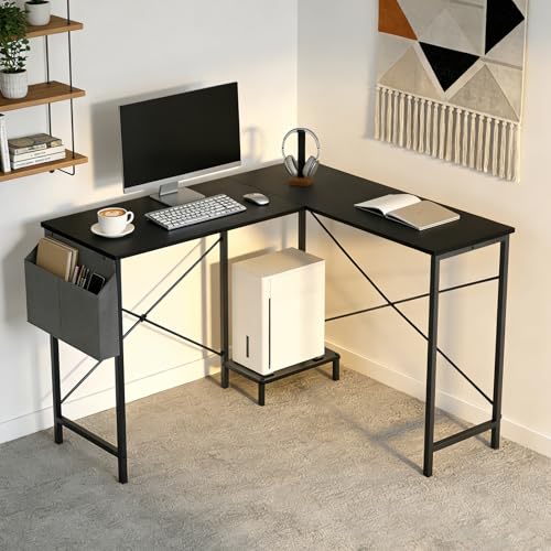 Sagenest L Shaped Desk, 50 Inch Reversible Computer Desk Corner Gaming Table with CPU Stand & Storage Bag, Sturdy Metal Frame PC Workstation for Home Office SageNest