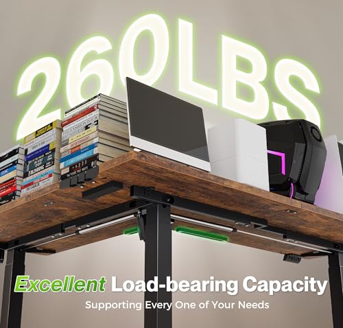 Huuger L Shaped Standing Desk with Power Outlets, 63 x 55 Inch Height Adjustable Computer Desk for Bedroom, Corner Stand up Desk for Home and Office, Work and Study, Rustic Brown Huuger