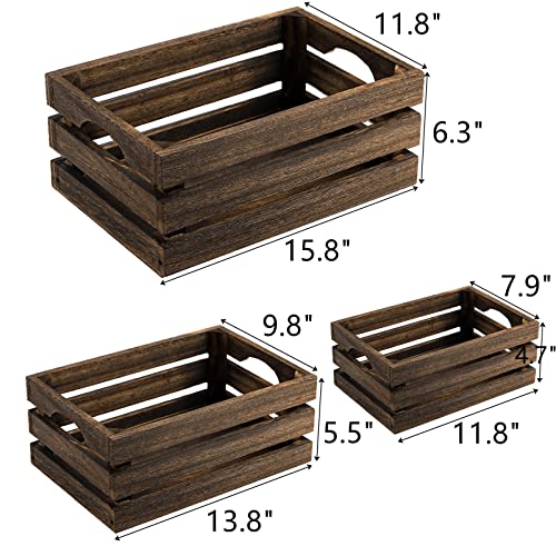 ZOOFOX Set of 3 Nesting Wooden Crates, Rustic Wood Basket with Handles, Decorative Farmhouse Wooden Storage Container Boxes for Party, Office, Bedroom, Kitchen and Closet ZOOFOX