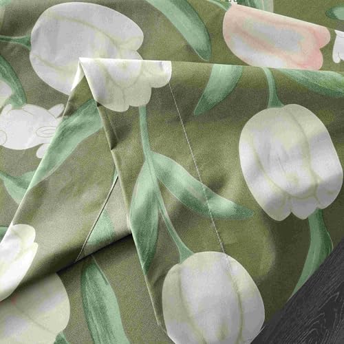 SDIII Green Floral Twin Bed Fitted Sheet with 2 Pillowcases, Not Including Flat Sheet, Soft Microfiber Rabbit and Floral Bed Fitted Sheets Twin Size SDIII
