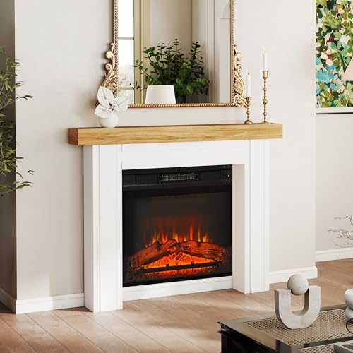 HOMCOM Modern Fireplace Mantel, Freestanding Fireplace Surround with Leg for Electric Fireplaces, 51.2" W x 40.6" H, Natural Wood HOMCOM