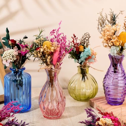 Tinideya 48 Pcs Dried Flowers Bouquet Boho Mini Dried Flower with Stem Small Dried Floral Plants Mixed Natural Flowers Bundles for Crafts Vase DIY Photo Props Wedding Decoration Tinideya