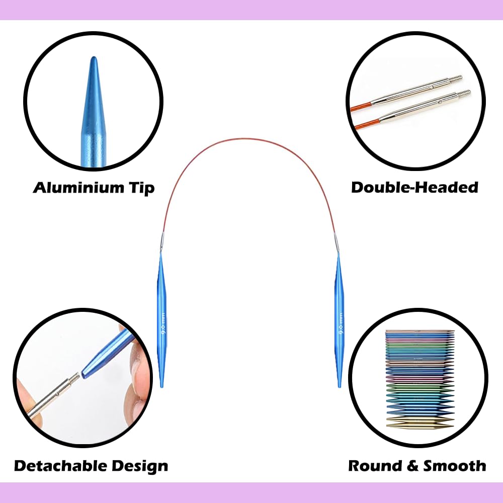 Yarniss 13 Pair Circular Knitting Needle Set 3.0~10.0mm, Interchangeable Aluminum Knitting Needles with Case Yarniss