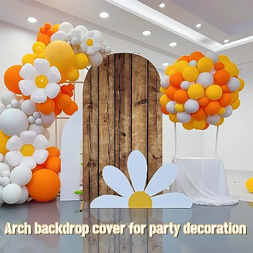 JASREE 6.6FT Rustic Wood Arch Cover Spandex Fitted Wedding Arch Stand Backdrop Covers 2-Sided Round Top Chiara Arch Backdrop Cover for Birthday Party Baby Shower Banquet Decor(3.3x6.6ft,No Frame) JASREE