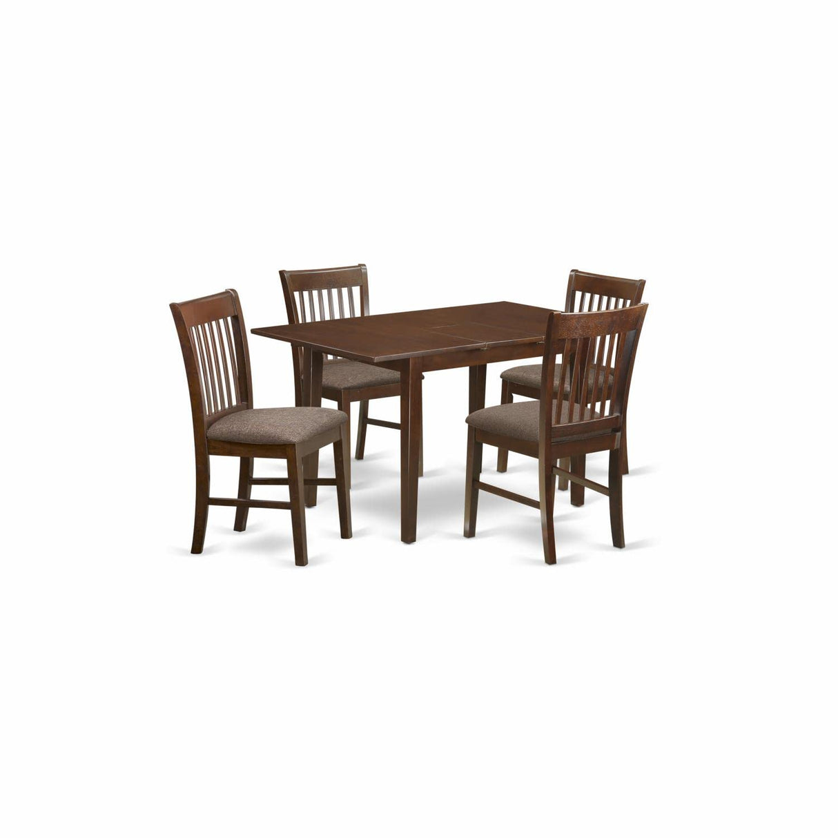 East West Furniture NOFK5-MAH-C 5 Piece Kitchen Set Includes a Rectangle Dining Room Table with Butterfly Leaf and 4 Linen Fabric Upholstered Chairs, 32x54 Inch East West Furniture