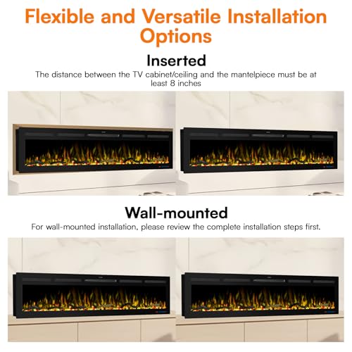 74" WiFi Smart Electric Fireplace Insert - Recessed & Wall Mounted Fireplace Heater with 13 Flame Colors & 6 Brightness Levels, APP/Touch/Remote Control, Timer, Crystal & Charcoal Decor, 750/1500W Vaczon
