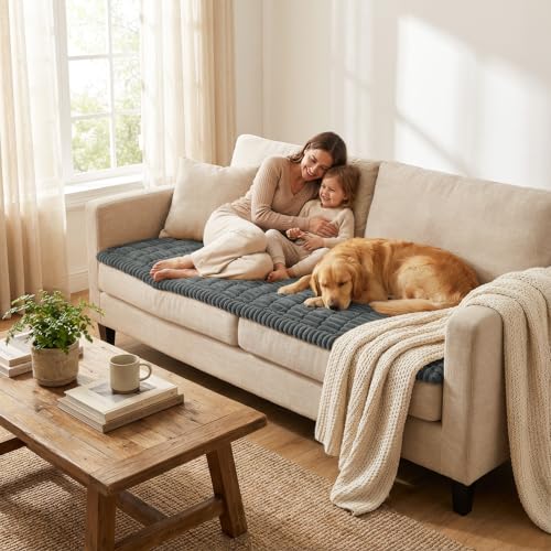 Smiry Couch Cover for Dogs Washable, Non Slip Fuzzy Pet Couch Covers for 3 Cushion Sofa Pet Friendly, Thick Soft Sofa Slipcovers Cushion Protector (Dark Grey, 27.6" x 59") Smiry