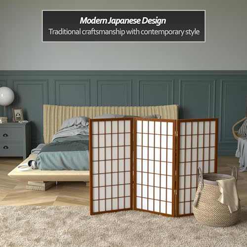 3 ft. Short Window Pane Shoji Screen - Walnut - 3 Panels Red Lantern