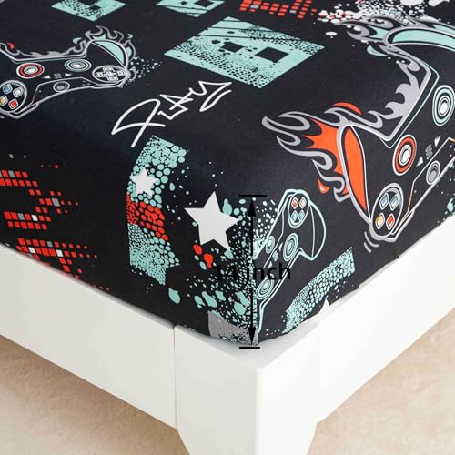 SDY 4PCS Game Sheet Sets Queen Size,Great Cartoon Microfiber Bed Sheets Sets,for Boys, Girls, Kids and Toddler, Bed in a Bag Packaged with 1 Fitted Sheet+ 1 Top Flat Sheet + 2 Pillowcases SDY